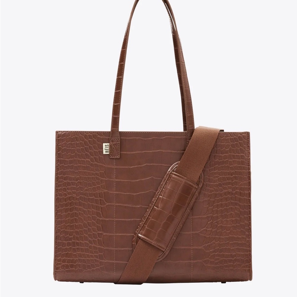Beis mini work tote in cognac croc print